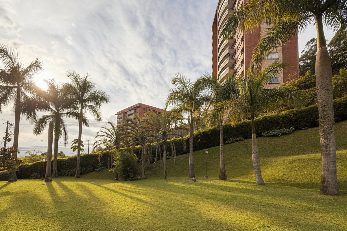 Jardín principal y zona verde de casa en El Poblado.
